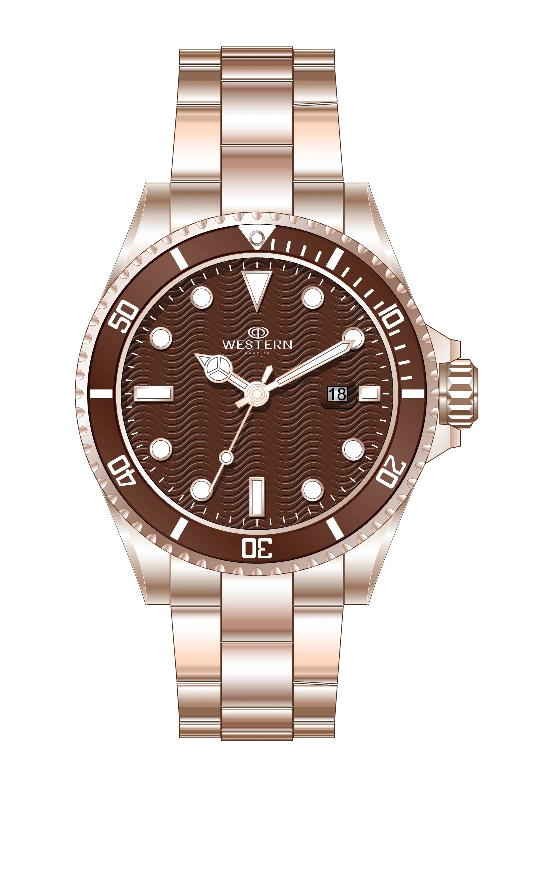Western Rose Gold & Brown Diver Watch